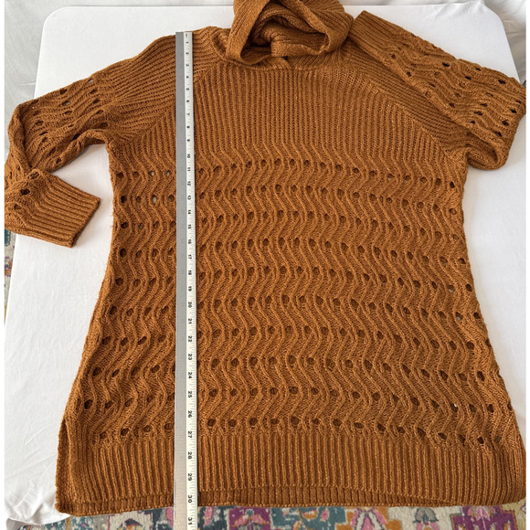 Maurices Women XL Boho Open Knit Hooded Tunic Pullover Sweater Comfy Fall Rust - Picture 7 of 9